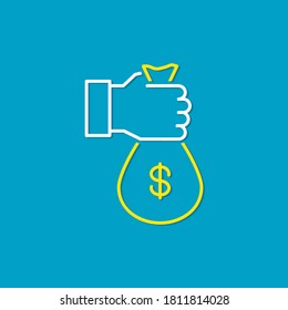 Hand holding money bag. Investment icon concept isolated. Vector illustration