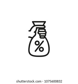 Hand holding money bag line icon. Sack, cash, percent. Loan concept. Can be used for topics like banking, interest rate, investment.
