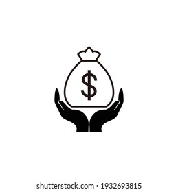 Hand Holding Money Bag Line Icon Logo Isolated On Black Background