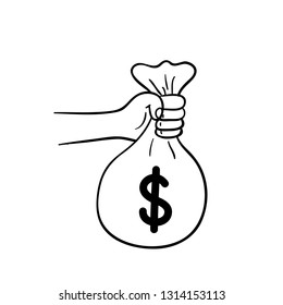 hand holding money bag. hand paying dollar bag