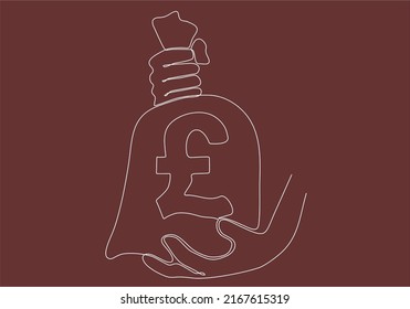 
Hand holding Money bag with pondsterling Sign. continuous line drawing