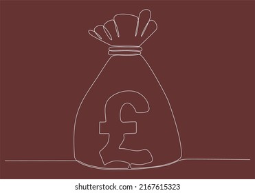 
Hand holding Money bag with pondsterling Sign. continuous line drawing