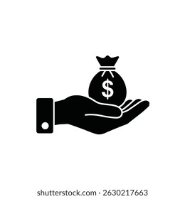Hand holding money bag representing financial investment and wealth icon illustration