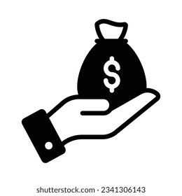 Hand holding money bag, savings icon in trendy style, premium vector design