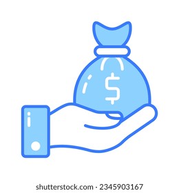 Hand holding money bag, savings icon in trendy style, premium vector design