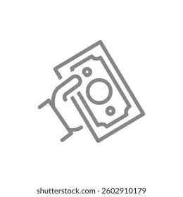 Hand holding money bill line icon. Money investments symbol. Vector illustration.