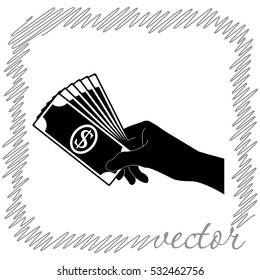 Hand holding money  black  vector icon