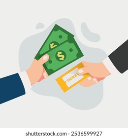 Hand holding money and buying the ticket design vector 