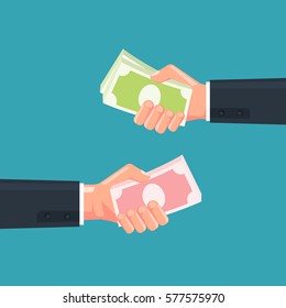 Hand Holding The Money. Concept Of Currency Exchange. Vector Illustration.