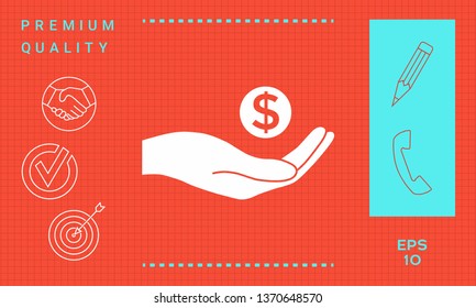 Hand holding money - dollar symbol. Graphic elements for your design