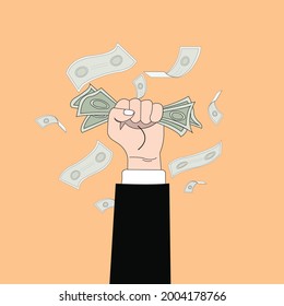 Hand Holding Money. Dollars, Cash, Money Exchange Concepts. Vector Illustration