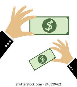 Hand holding money dollars. Financial and business concept. vector illustration.