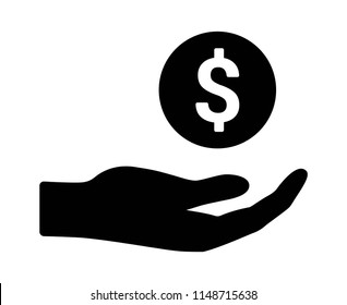 Hand Holding Money As A Donation To Charity Or Fundraiser / Fundraising Flat Vector Icon For Finance Apps And Websites