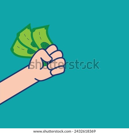 a hand holding money in a fist on a blue background. vector. eps 10