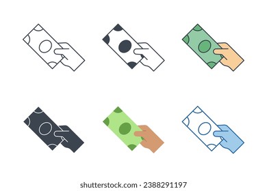 hand holding money icon collection with different styles. Cash icon symbol vector illustration isolated on white background