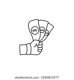 hand holding money icon, simple flat style, illustration, logo sign symbol pictogram template, for ui or ux isolated on white for mobile app, editable