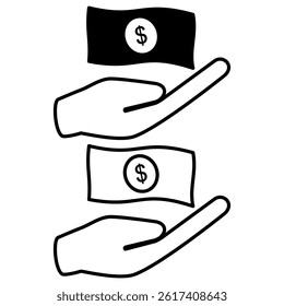 hand holding money icon, simple flat style, illustration, logo sign symbol pictogram template, for ui or ux isolated on white for mobile app, editable