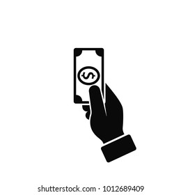 Hand Holding Money Icon, Vector isolated flat style black illustration.