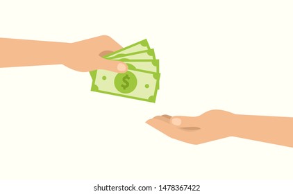 Hand holding money. Money investments. Giving money. Vector