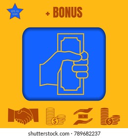 Hand holding money line vector icon. Flat design style