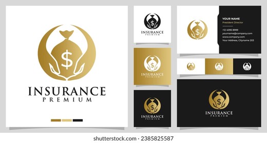 Hand holding money logo design template vector. Cash money with hand, saving money, insurance, financial, giving money, holding dollar.