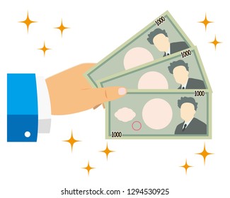 Hand holding money. Paper money 1000 yen.