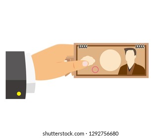 Hand holding money. Paper money 10000 yen.