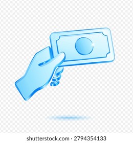 Hand Holding Money Payment, 3D Blue Glossy Finance Icon