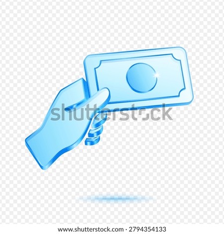 Hand Holding Money Payment, 3D Blue Glossy Finance Icon