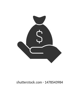 Hand holding a money sack icon on white background