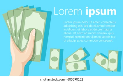 Hand holding money Saving dollar Flat design style vector illustration