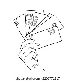 Hand holding money. Money sheet. World economic inflation. Images are suitable for use as graphic resources for financial, business, and currency exchange articles