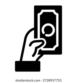 Mano que sostiene el diseño sólido del Vector del icono del dinero bueno para el Web o el App móvil