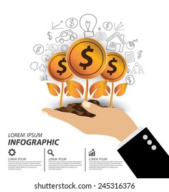 Hand holding Money tree. Financial and business concept. vector illustration.