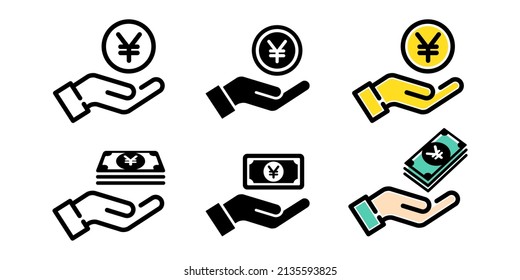 Hand Holding Money, Vector Icon Illustration Material Set Of Payment Image In Japanese Yen