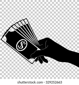 hand holding money vector icon - black illustration