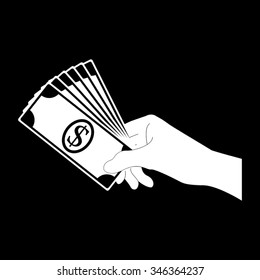 hand holding money vector icon isolated on black