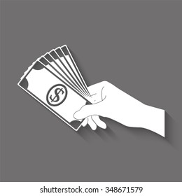 hand holding money vector icon with shadow