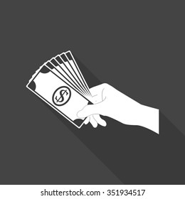 hand holding money vector icon with long shadow