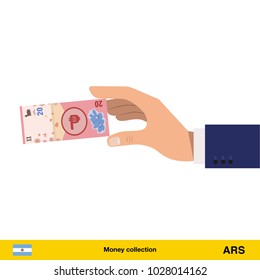 Hand holding money vector illustration.  peso banknote.