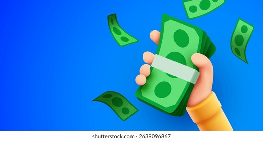 Hand holding the money. Vector illustration.