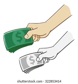 Hand holding a lot of money vector illustration 