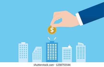 Hand holding money,venture capital image,vector illustration