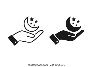 Hand holding moon icon. Illustration vector