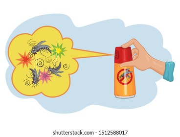 Hand holding mosquito spray in flat style Vector, illustration cartoon
