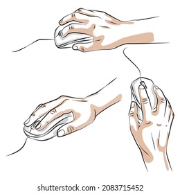 Hand holding mouse sketch - vector illustration