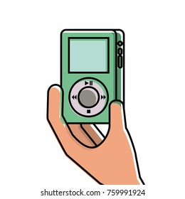 hand holding mp player gadget display modern technology
