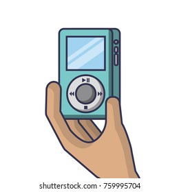 hand holding mp player gadget display modern technology