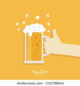 Hand holding a mug of beer. Flat design. Vector illustration
