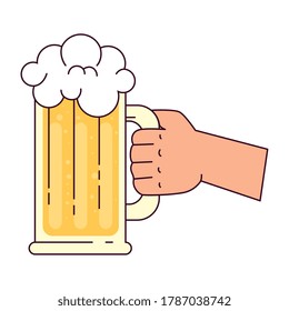 hand holding a mug beer, on white background vector illustration design